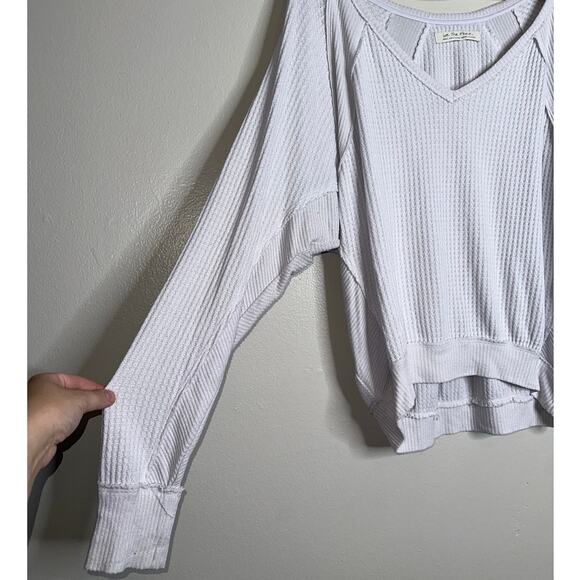 We The Free Santa Clara Thermal V-Neck Top Light Gray White Oversized Small - Picture 3 of 6